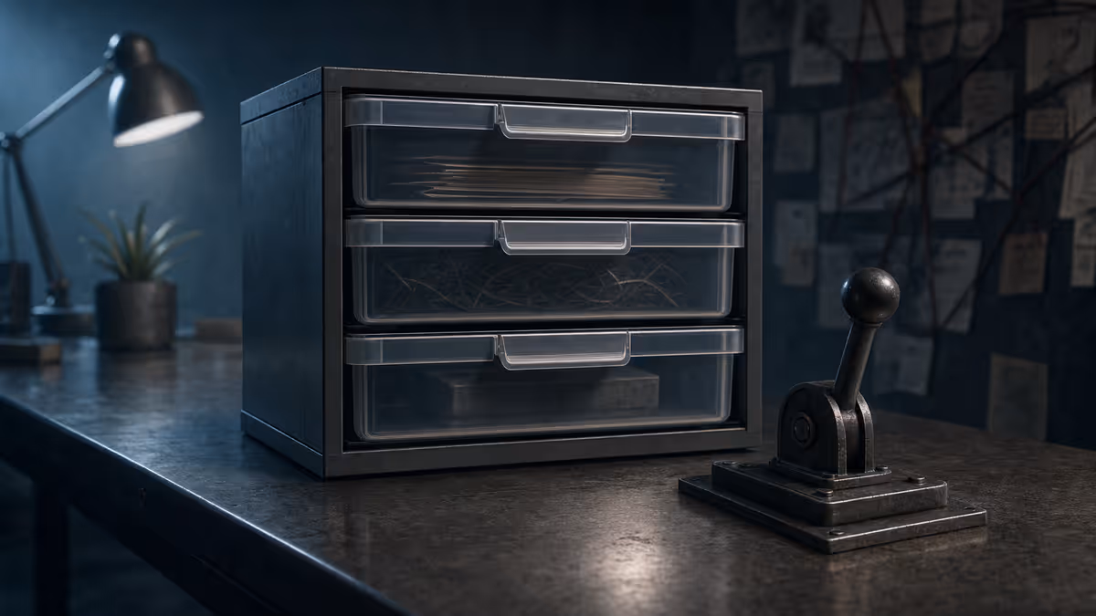 Cinematic 16:9: three translucent drawers labeled Repo, Brain-Pack,