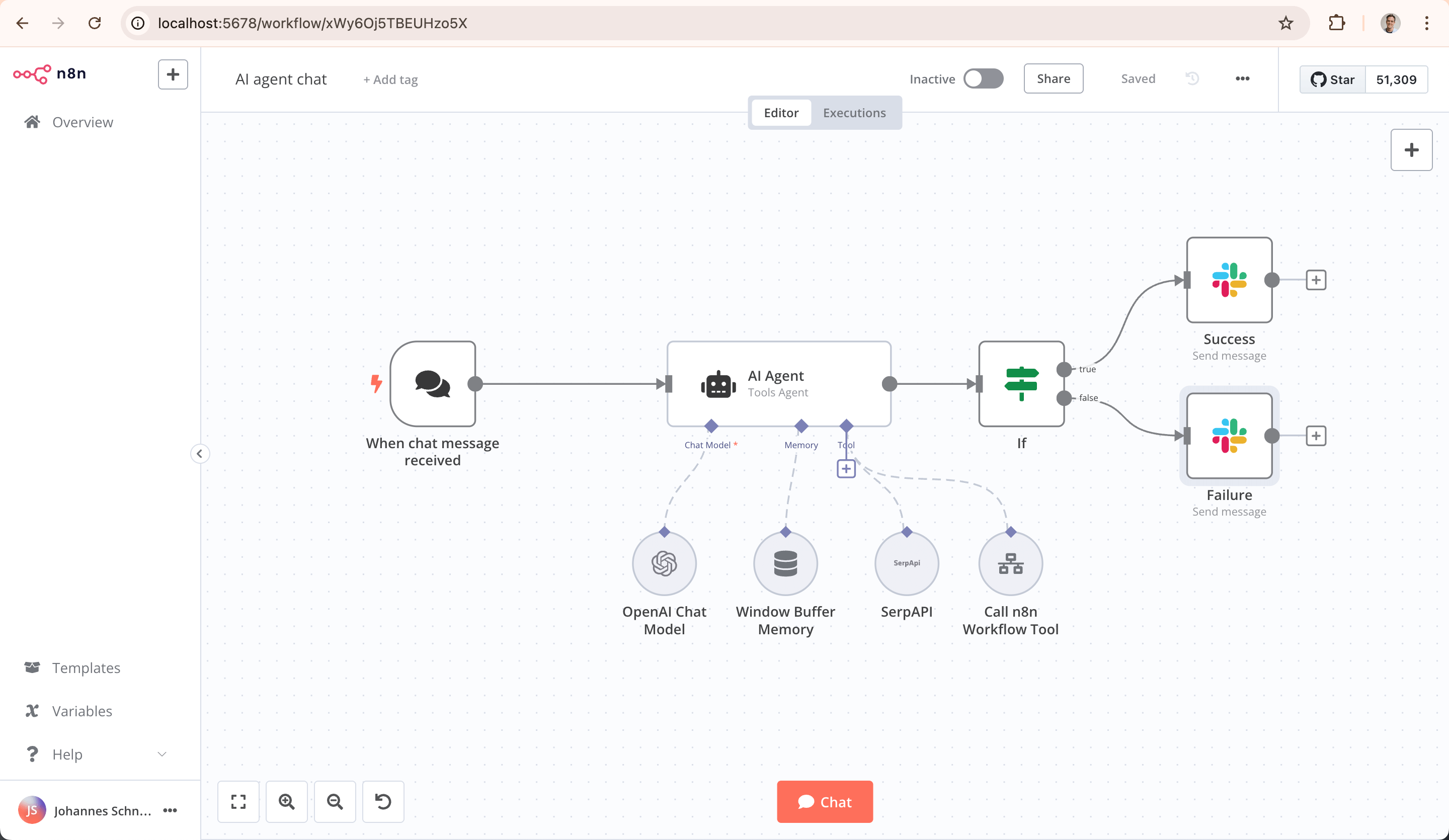 n8n workflow automation README showing the node-based editor overview.