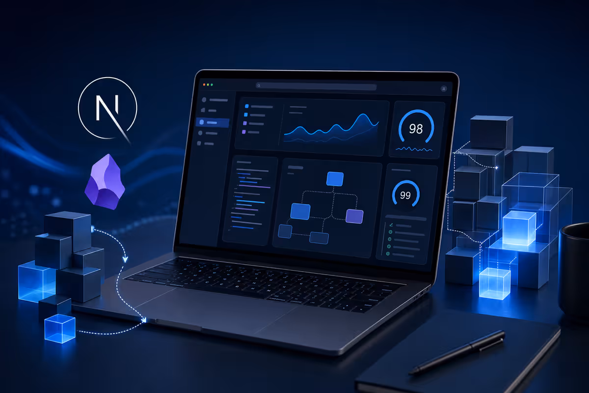 Editorial split of WordPress admin, Obsidian vault, and Next.js deployment pipeline.
